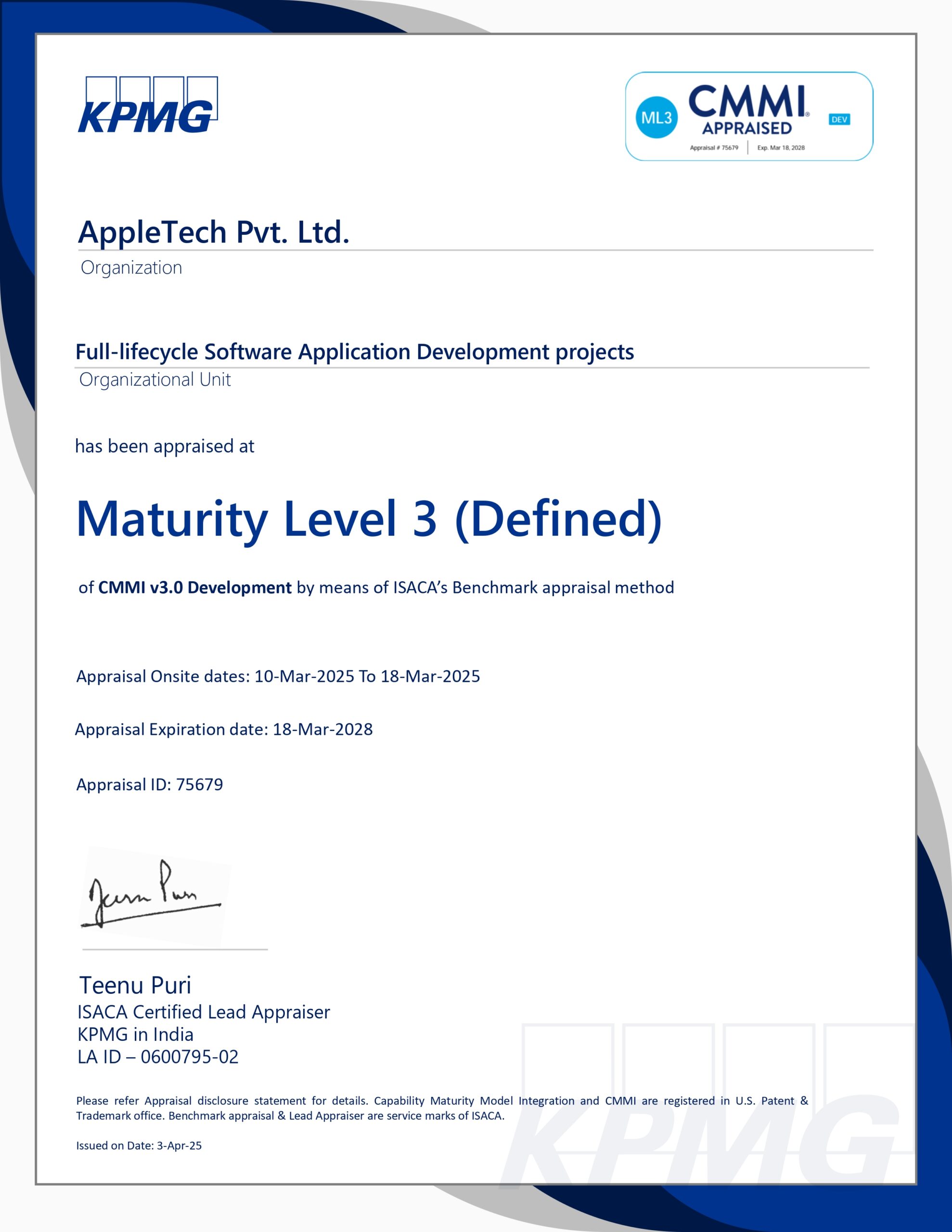 AppleTech-CMMI-Level-3-Certificate
